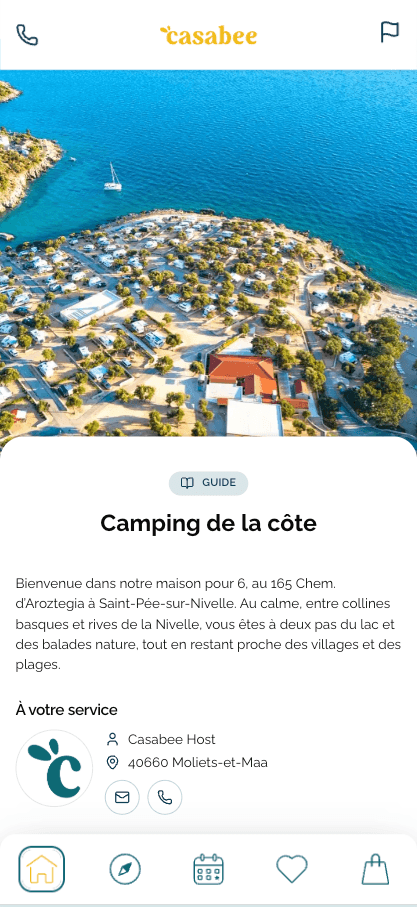 Aperçu du livret d'accueil Casabee d'un camping sur smartphone