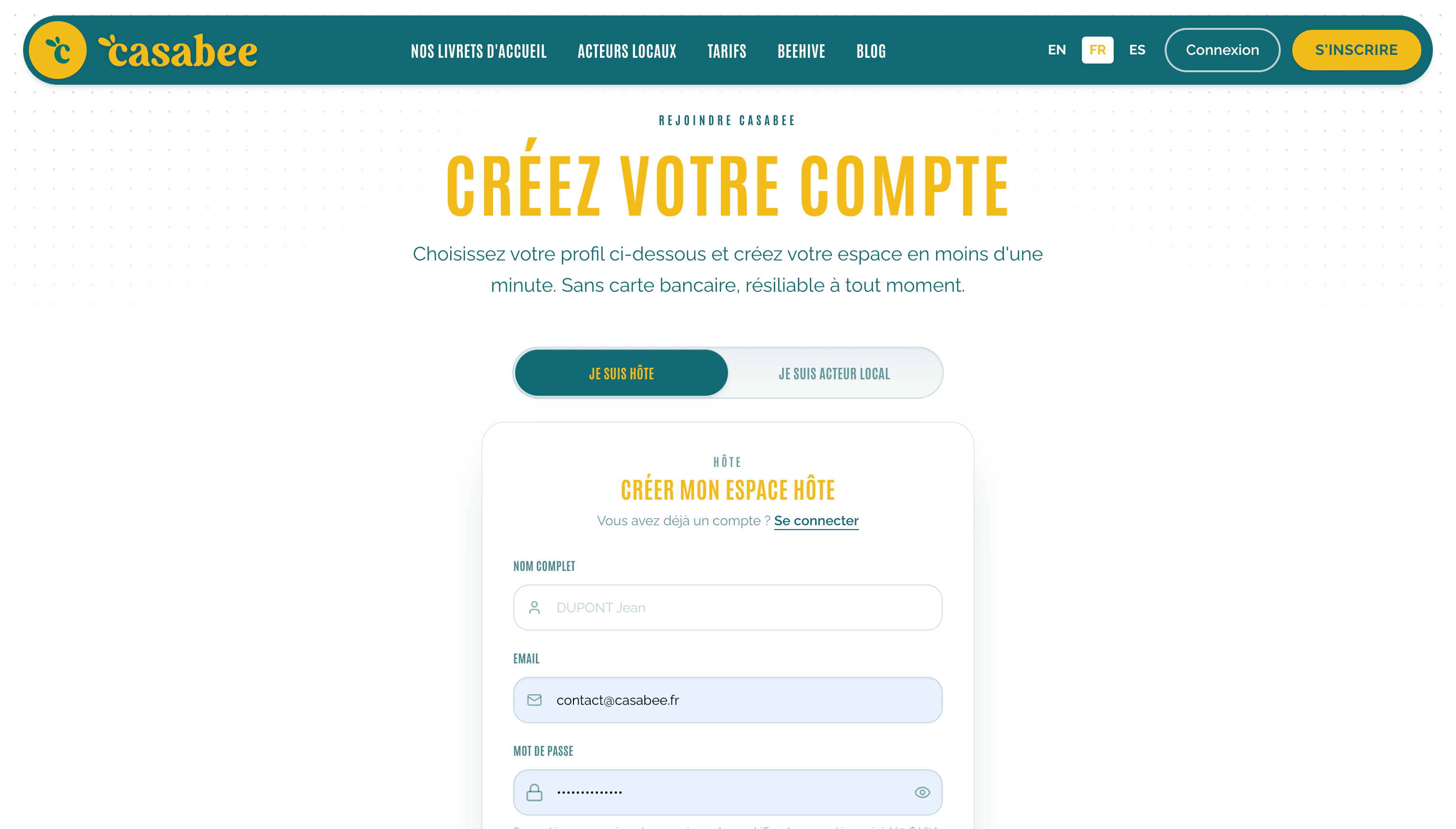 Formulaire d'inscription Casabee