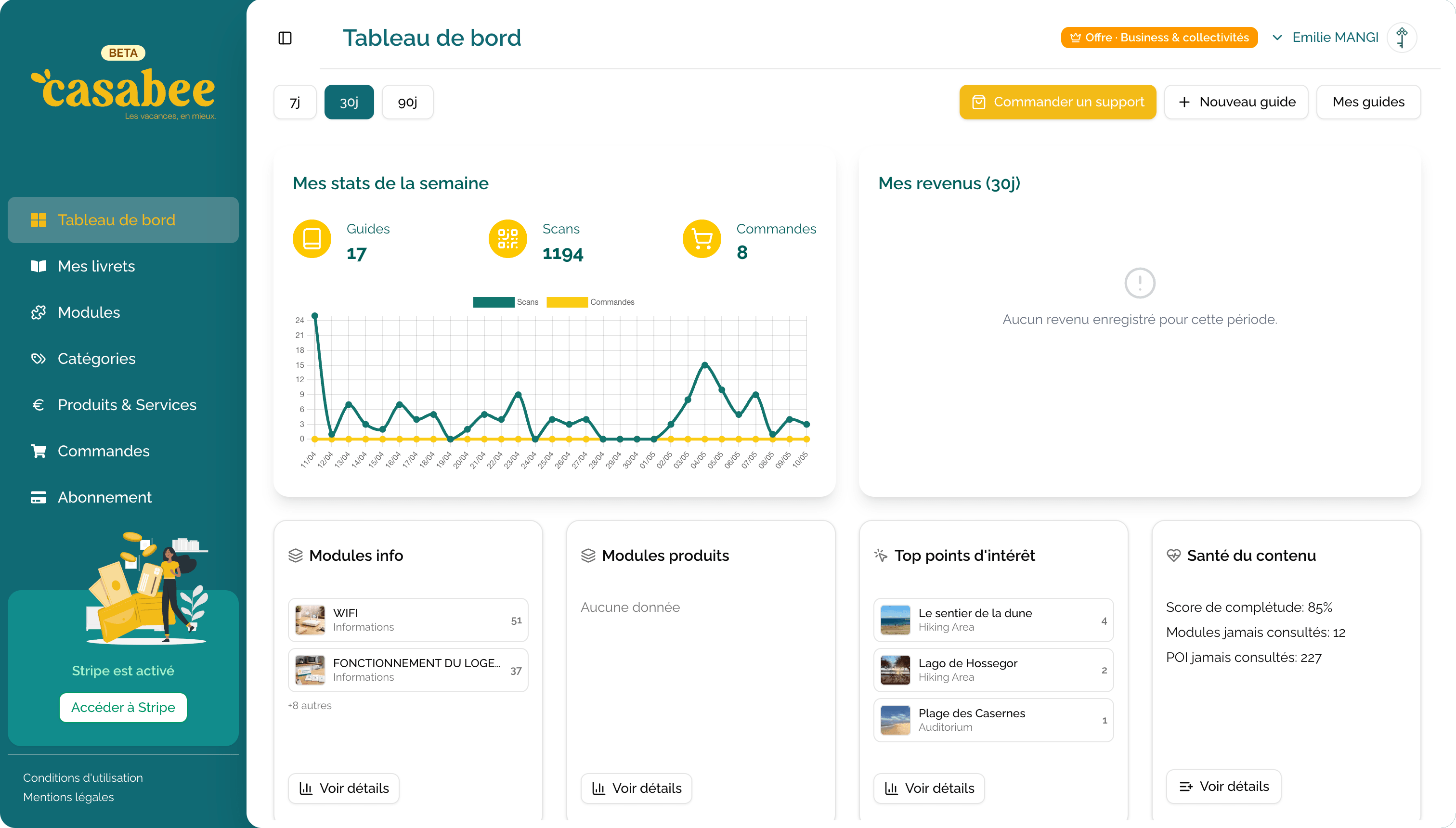 Première arrivée sur le dashboard hôte