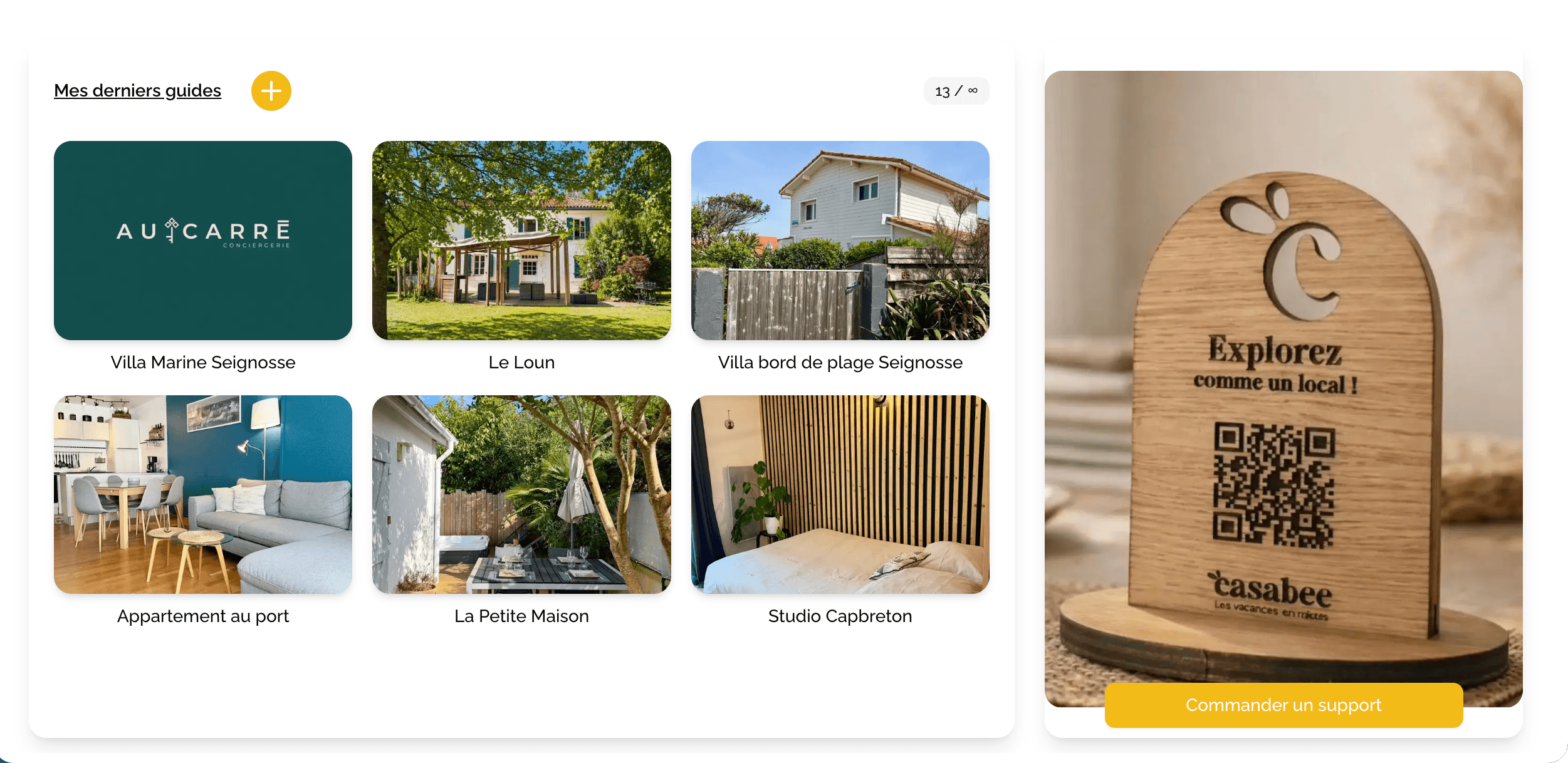 Section actions rapides du dashboard
