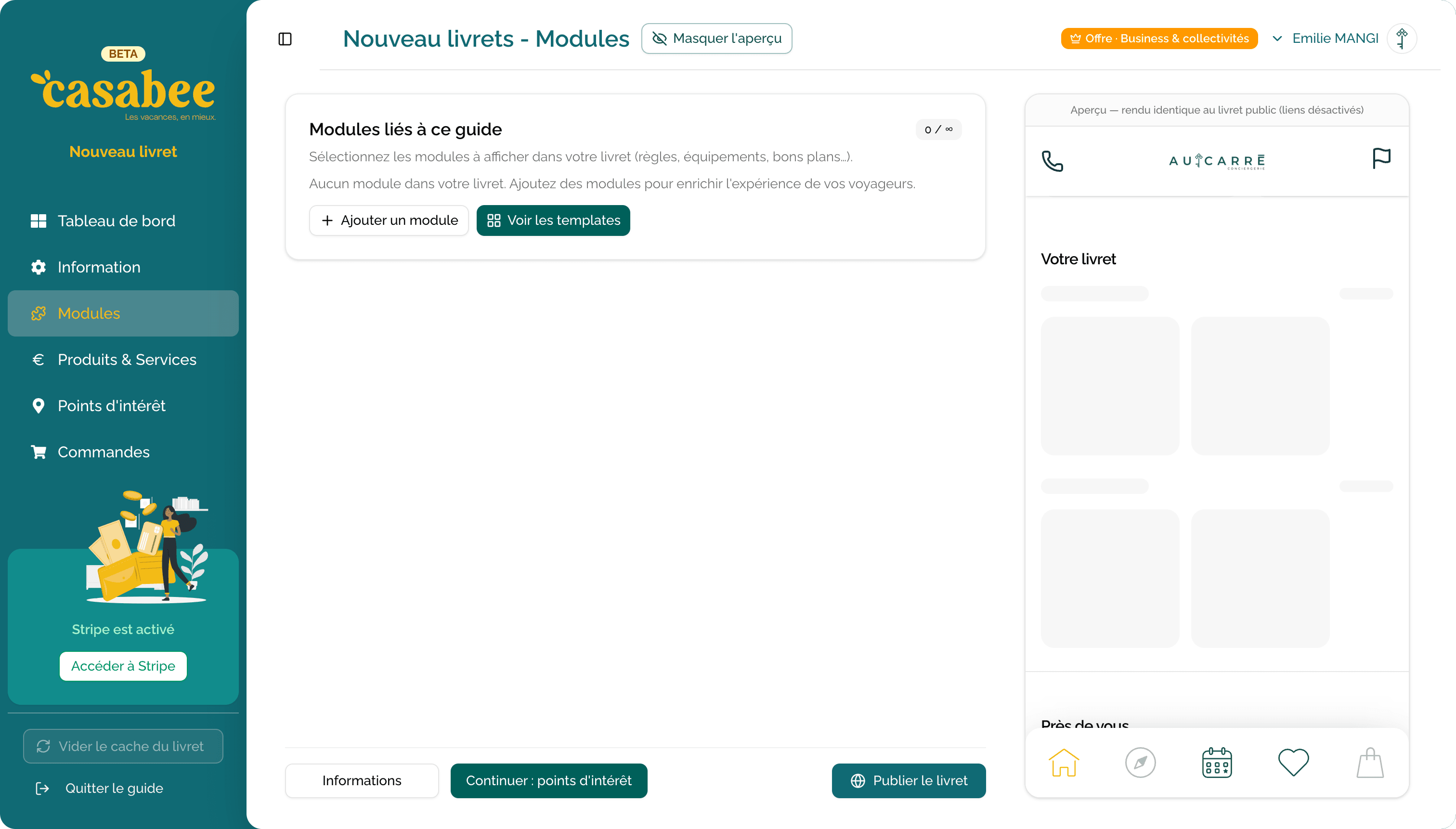 Étape ajout de modules au livret