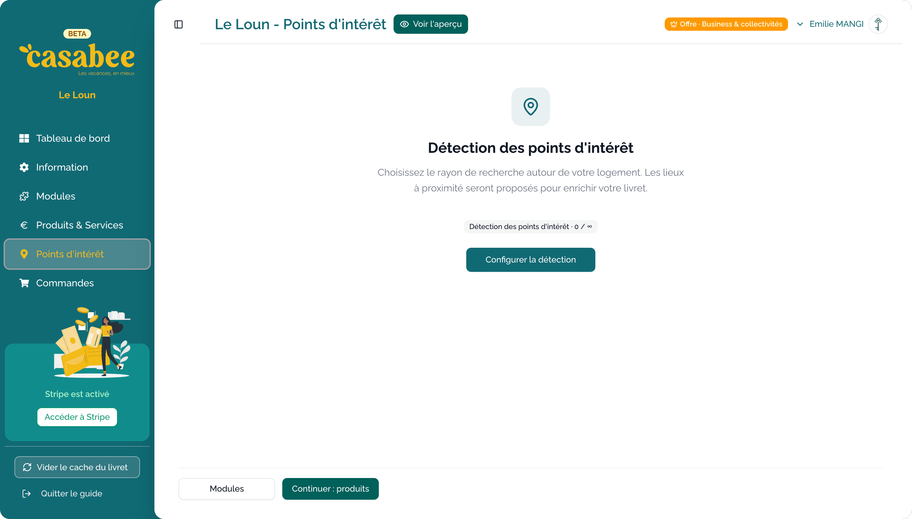 Onglet POI avec bouton de détection automatique