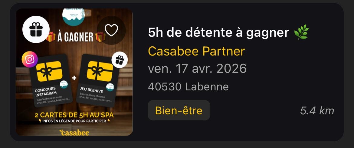 Carte d'événement BeeHive avec le badge À gagner